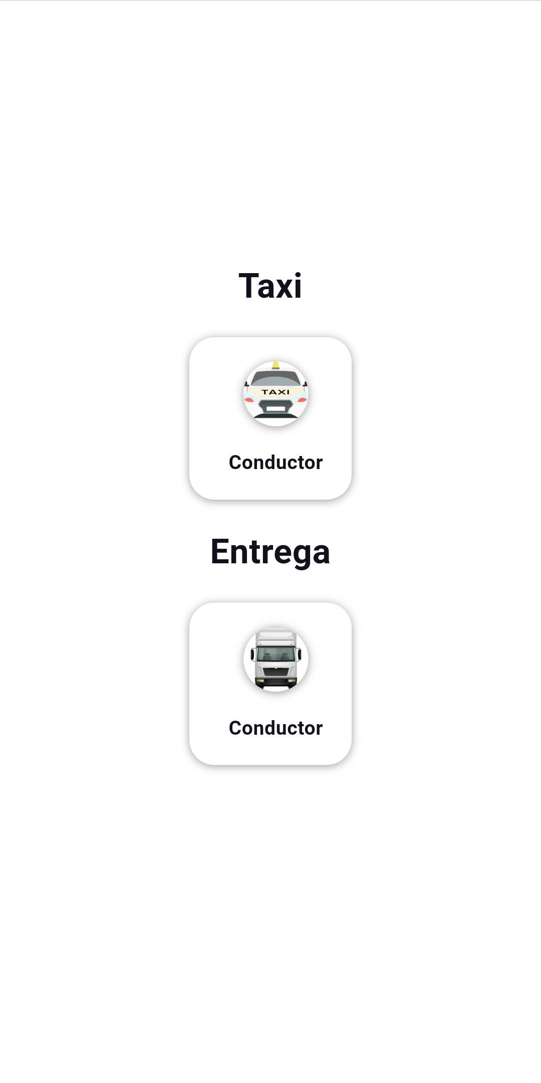 Selecciona tu tipo de servicio: Driver o Entrega